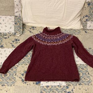 LL Bean Cotton Ragg Fair Isle Funnelneck Pullover Sweater